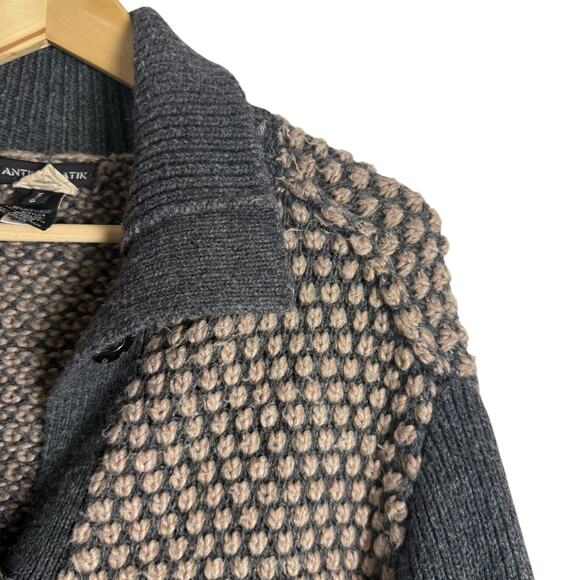 Antik Batik Chunky Knit Gray Tan Alpaca Wool Long Cardigan Sweater Size Medium - Picture 4 of 12